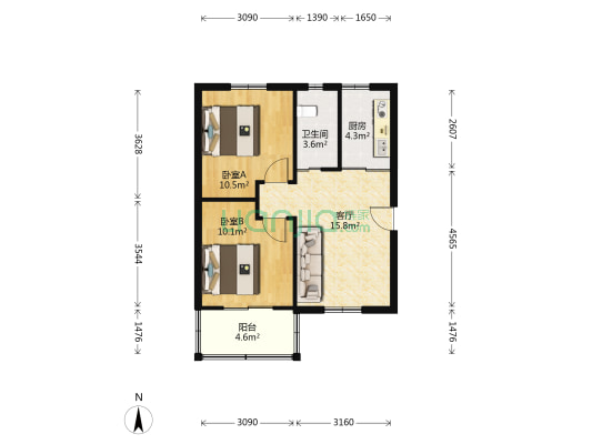 庙巷 2室1厅1卫 60平方