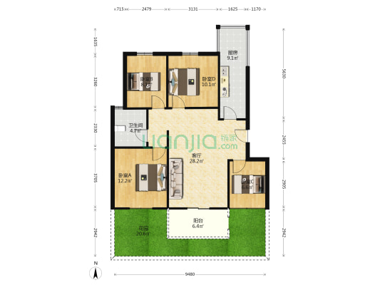 升禾宽世界 4室1厅1卫 94平方