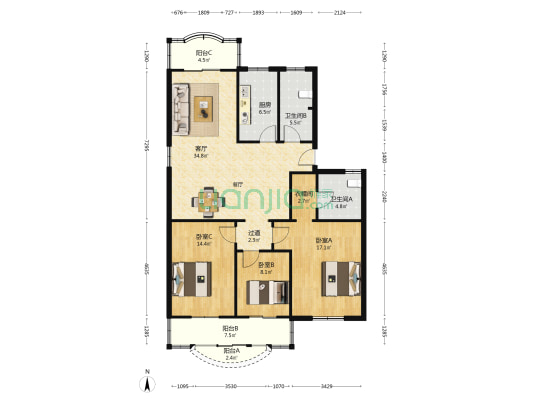 锦绣苑 3室1厅2卫 114平方
