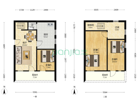 学背街 3室1厅1卫 116平方