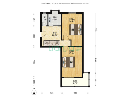 双岗街 2室1厅1卫 57平方