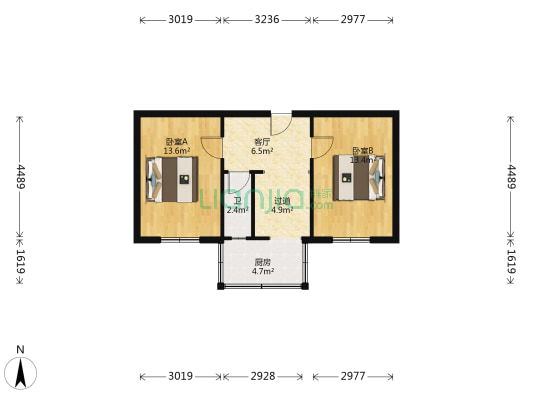 粮食局宿舍(休门街) 2室1厅1卫 58平方