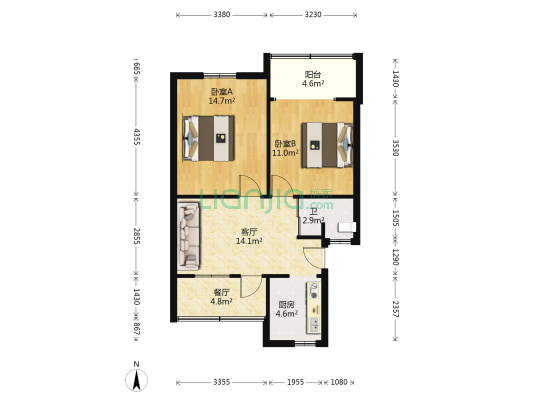 考棚社区食品小区 2室2厅1卫 66平方