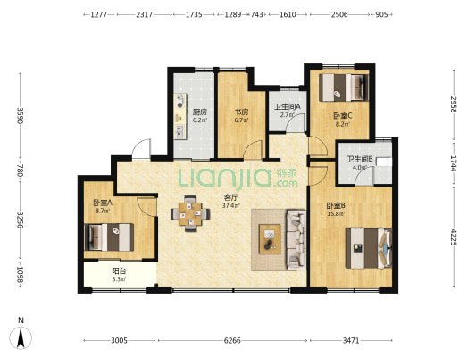 春景雅苑 4室1厅2卫 142平方