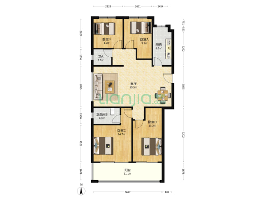 茂业观园 4室1厅2卫 138平方