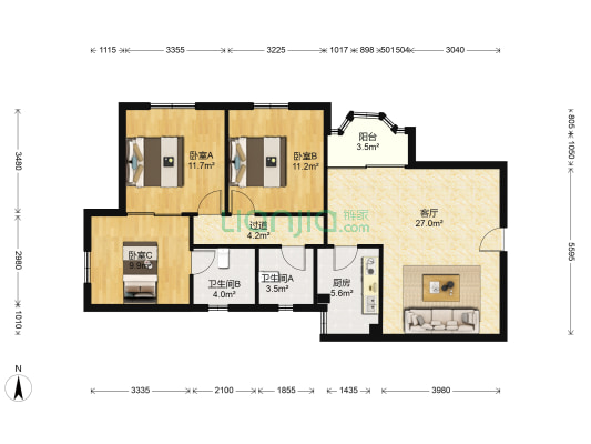 碧涛花園 3室1厅2卫 89平方