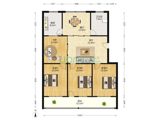 工商银行宿舍楼 4室2厅1卫 137平方