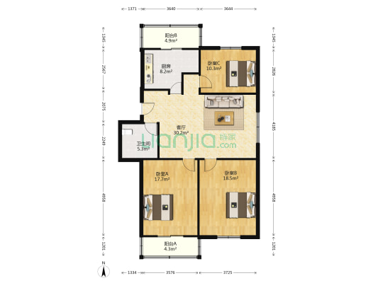 长青小区 3室1厅1卫 127平方