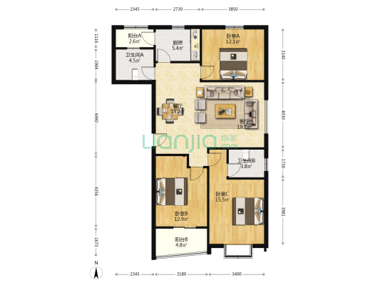 香榭丽舍 3室2厅2卫 120平方