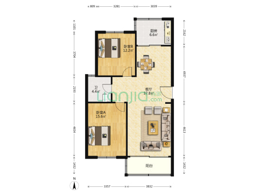 迎新家园 2室1厅1卫 100平方