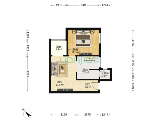 西府少城 1室1厅1卫 55平方