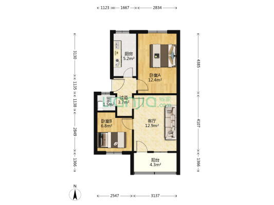 文艺新村 2室1厅1卫 57平方