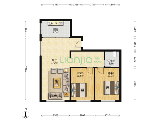 万科金域悦府 2室1厅1卫 92平方