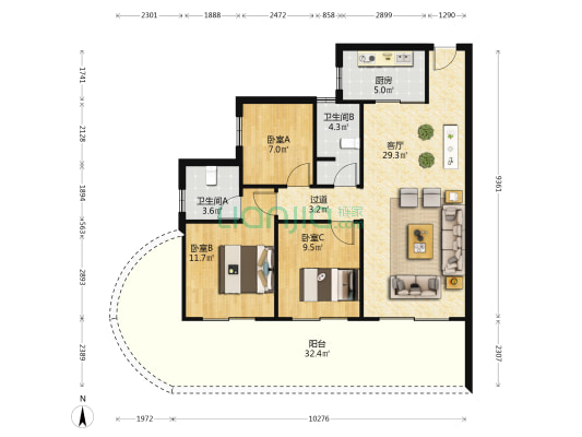清凤滇池美岸 3室1厅2卫 115平方