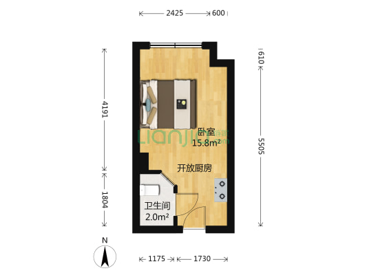 萬科麓公館 1室1廳 39萬-戶型圖