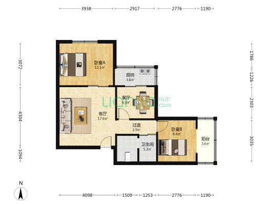 西安供电局孟家巷家属楼 2室2厅1卫 73平方