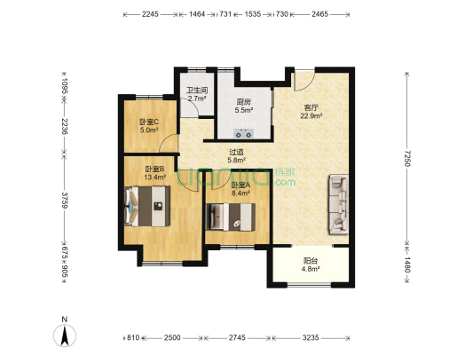 安粮中心 3室1厅1卫 96平方