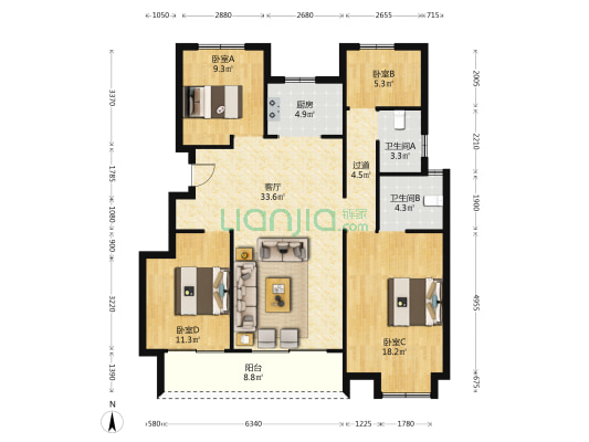 奥园世家 4室1厅2卫 120平方