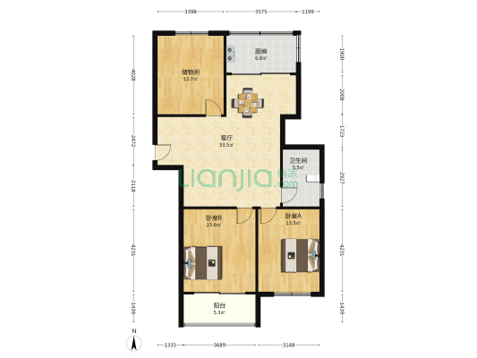 润居和园 2室1厅1卫 125平方