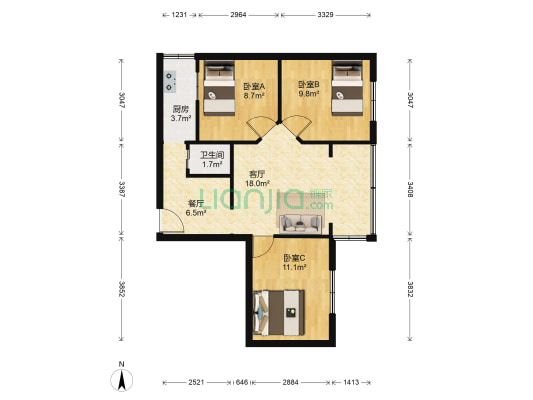 胜利街 3室2厅1卫 75平方