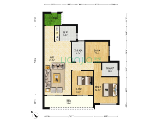 俊怡悦景台 3室1厅2卫 104平方