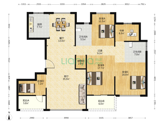 美的鼓楼前 5室2厅2卫 187平方