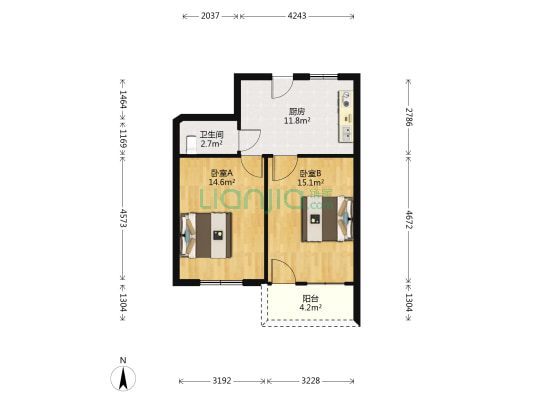 湖滨安全封闭小区 2室0厅1卫 55平方