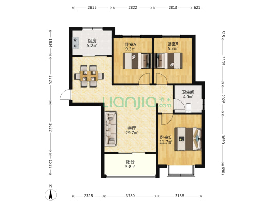 中建·嘉天下 3室1厅1卫 87平方