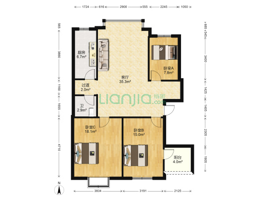 国轩假日 3室1厅1卫 115平方