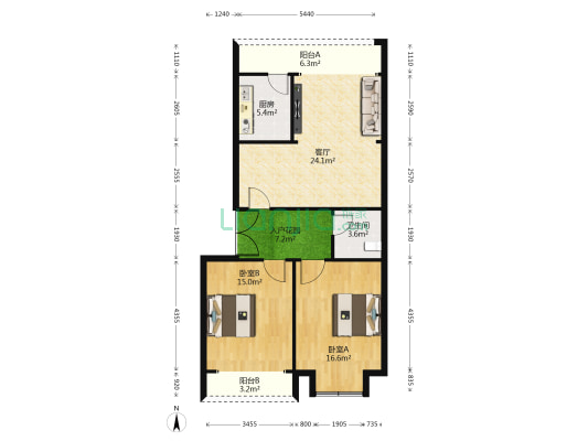 苏湖铭苑 2室1厅1卫 96平方