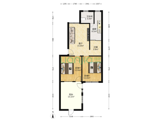 淄博技师学院教工生活区 2室1厅1卫 69平方