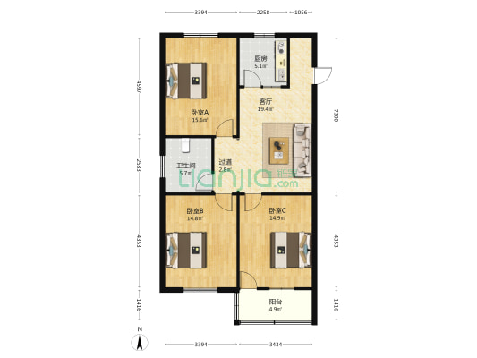 下大路140号 3室1厅1卫 98平方