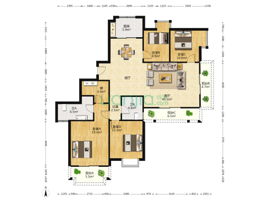 锦绣春天 4室1厅2卫 168平方