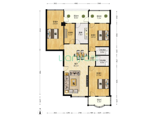 百家村花园 4室1厅2卫 140平方