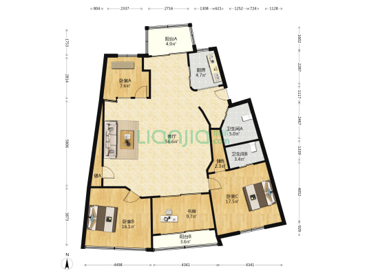 粮食局安阳职工宿舍 4室1厅2卫 153平方