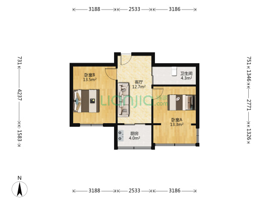 彤利山水绿阁 2室1厅1卫 60平方
