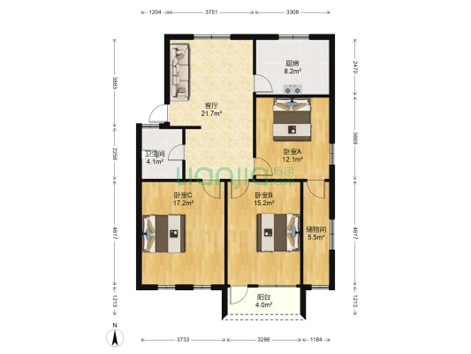 巴城米厂家属楼 3室1厅1卫 100平方