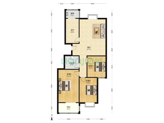 欣中富丽城 3室2厅1卫 141平方