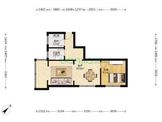 石人北路99号 1室1厅1卫 55平方