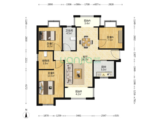 鸿邦国际城 3室1厅1卫 101平方