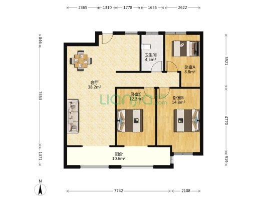 壹号府邸 3室1厅1卫 110平方