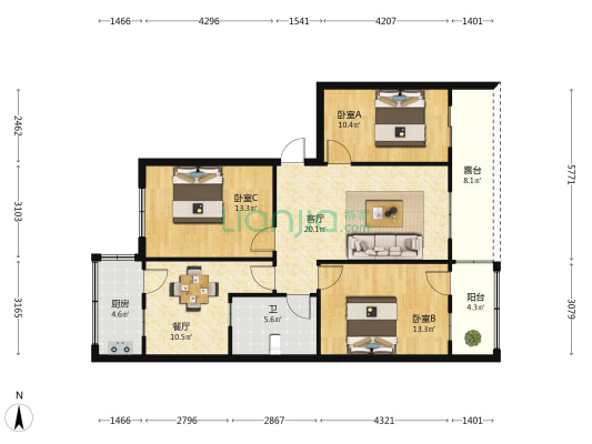 (西湖)银河小区家属院 3室2厅1卫 107平方
