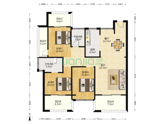 雍锦世家 3室2厅2卫 126平方