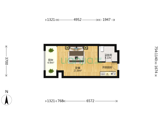 明珠广场 1室0厅1卫 43平方