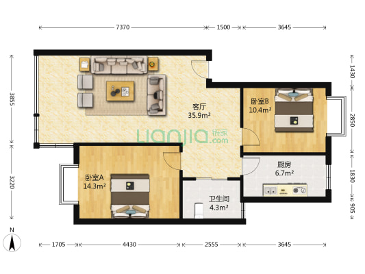 温馨苑 2室1厅1卫 80平方