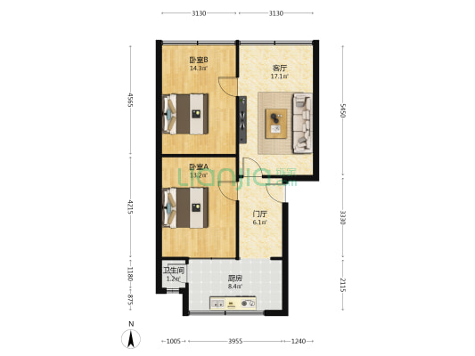 贵乌北路 2室1厅1卫 60平方