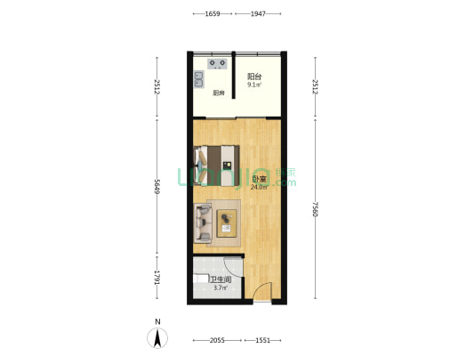 华星城 1室0厅1卫 51平方