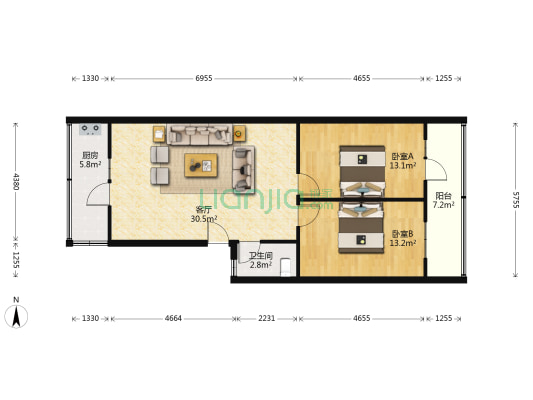 植物油厂宿舍楼 2室1厅1卫 86平方