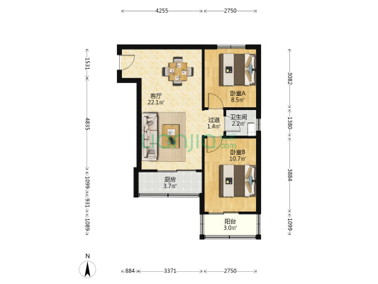 陕西省印刷科学技术研究所 2室1厅1卫 62平方