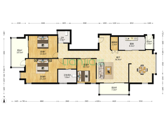 尚水名都 3室1厅2卫 184平方